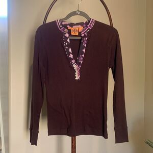 Tory Burch V Neck Henley Tee